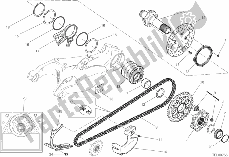 Alle onderdelen voor de Achterwiel As van de Ducati Superbike 1199 Panigale USA 2012